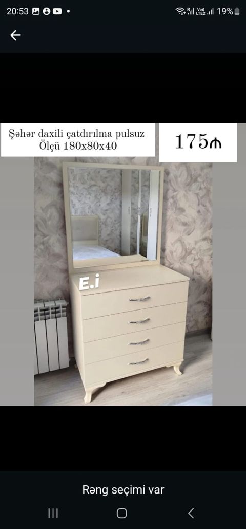 Ayna ilə komod dəsti - Ölçü: 180 80 40 sm - 4 geniş çekmece — Mehdiabad