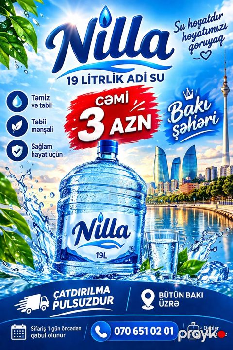 Nilla – 19 litrlik adi içməli su - Təbii mənşəli, təmiz və təbii su — Xırdalan