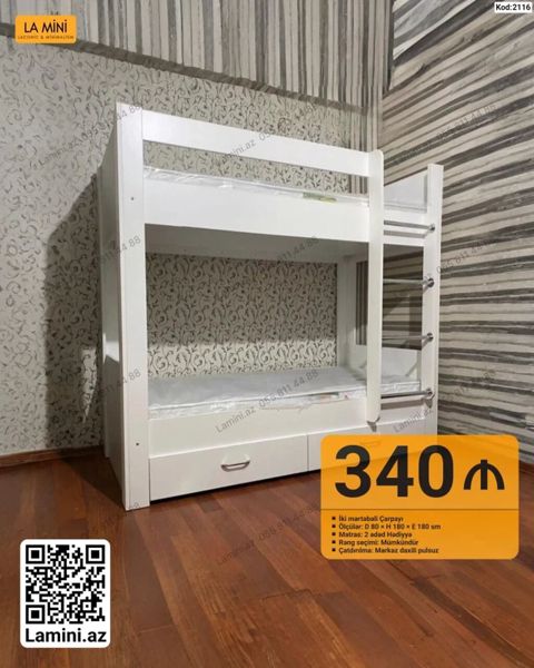 İki mərtəbəli çarpayı - Ölçülər: D 80 H 180 E 180 sm - Material — Bakı