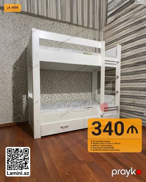 İki mərtəbəli çarpayı - Ölçülər: D 80 H 180 E 180 sm - Material — Bakı