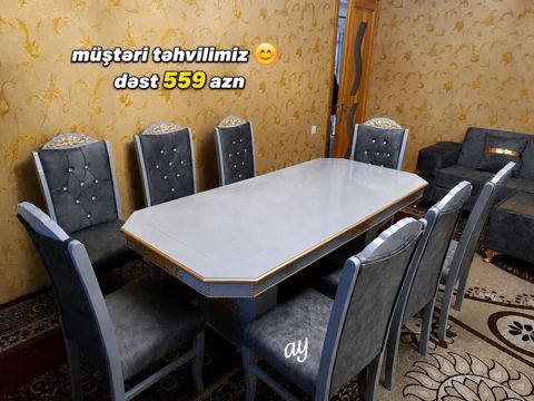 Yemək otağı üçün şık masa və 8 stuldan ibarət dəst. - Dəst: 1 ədəd — Bakı
