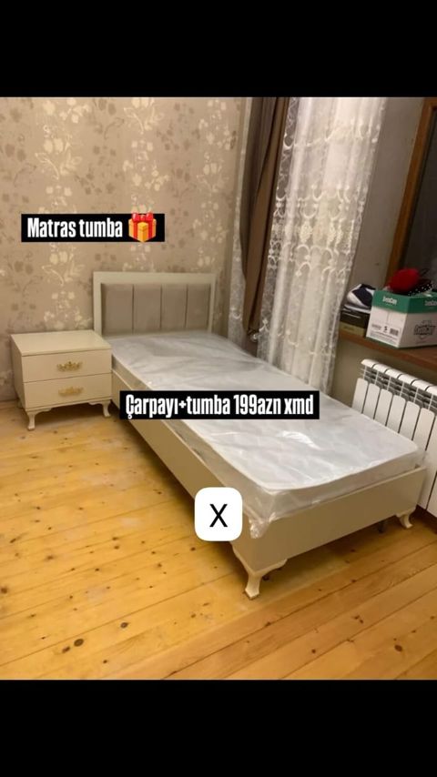 Çarpayı + tumba dəsti - Dəst: tək nəfərlik çarpayı və 2 çekmecəli — Bakı