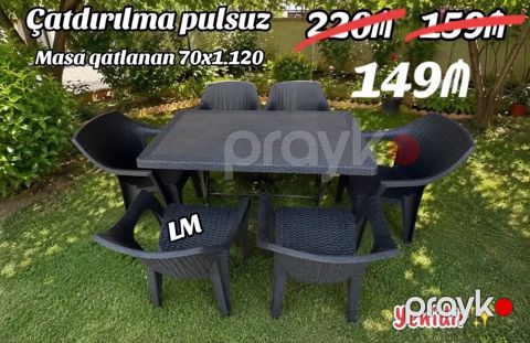 Bağ/balkon üçün plastik masa və 6 ədəd kreslo dəsti. Xüsusiyyətlər
