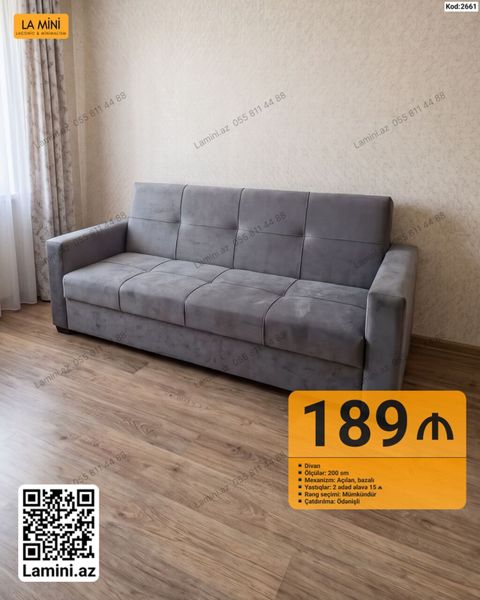 Məhsul: Divan (Kod: 2661) - Ölçü: 200 sm - Mexanizm: Açılan, bazalı — Bakı