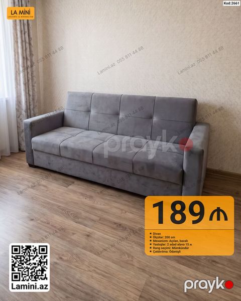 Məhsul: Divan (Kod: 2661) - Ölçü: 200 sm - Mexanizm: Açılan, bazalı