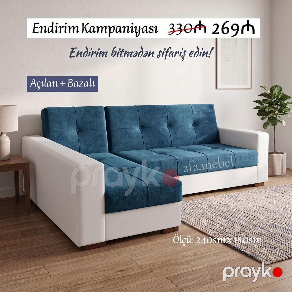Künc divanlar Yeni və sifarişlə Qolu mebelsiz: 269₼ Ölçü — Divanlər, Bakı (2)