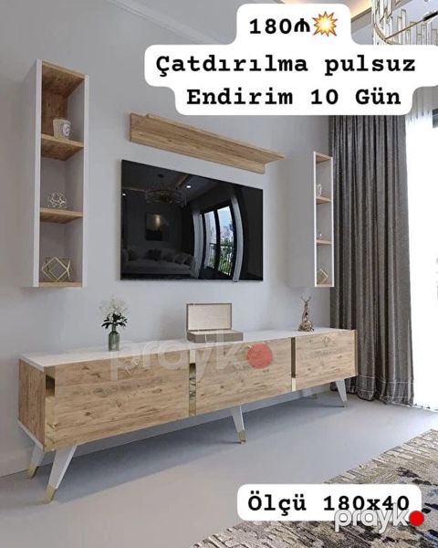 TV altlığı və divar rəfləri dəsti - Modern minimal dizayn: ağ və — Bakı