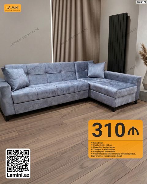 Künc divan – La Mini Kod: 2178 - Ölçülər: 240 150 sm - Mexanizm — Bakı