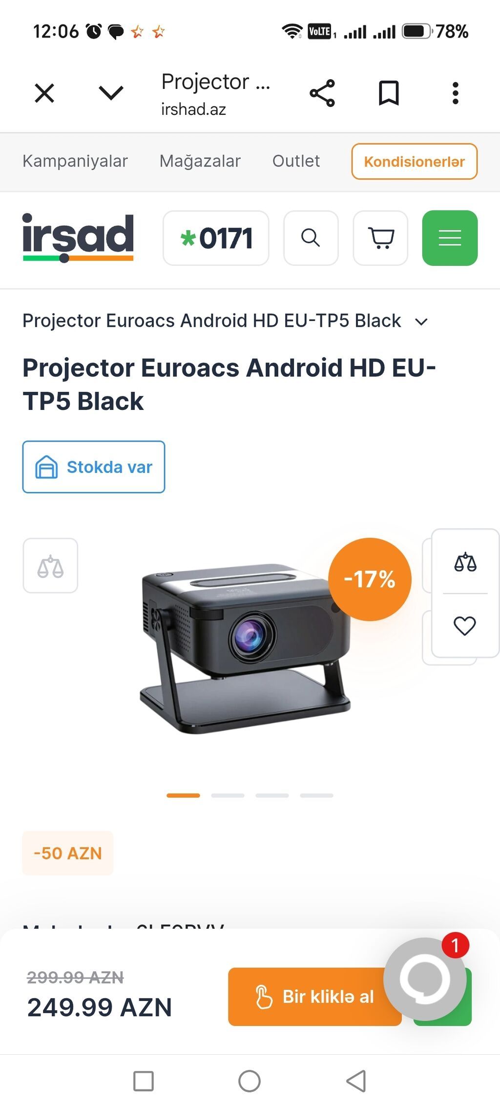Projector Euroacs Android HD EU-TP5 Black - Rəng: Qara - Platforma — Proyekterlər, Bakı