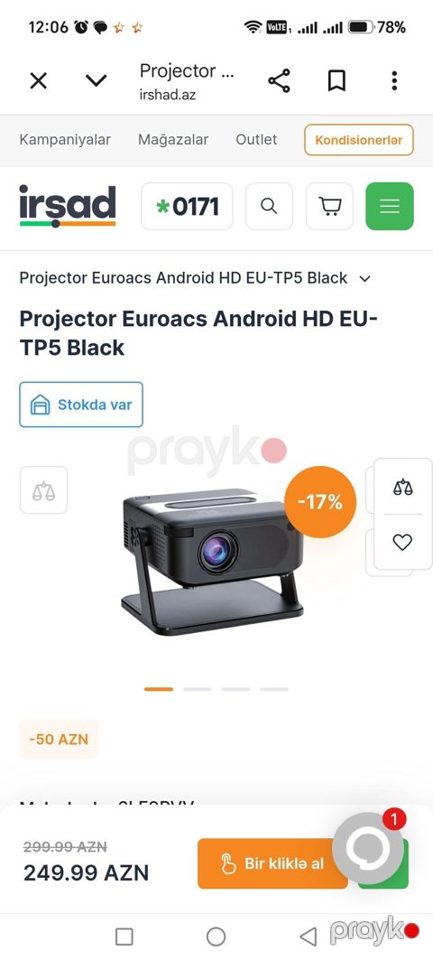 Projector Euroacs Android HD EU-TP5 Black - Rəng: Qara - Platforma — Bakı