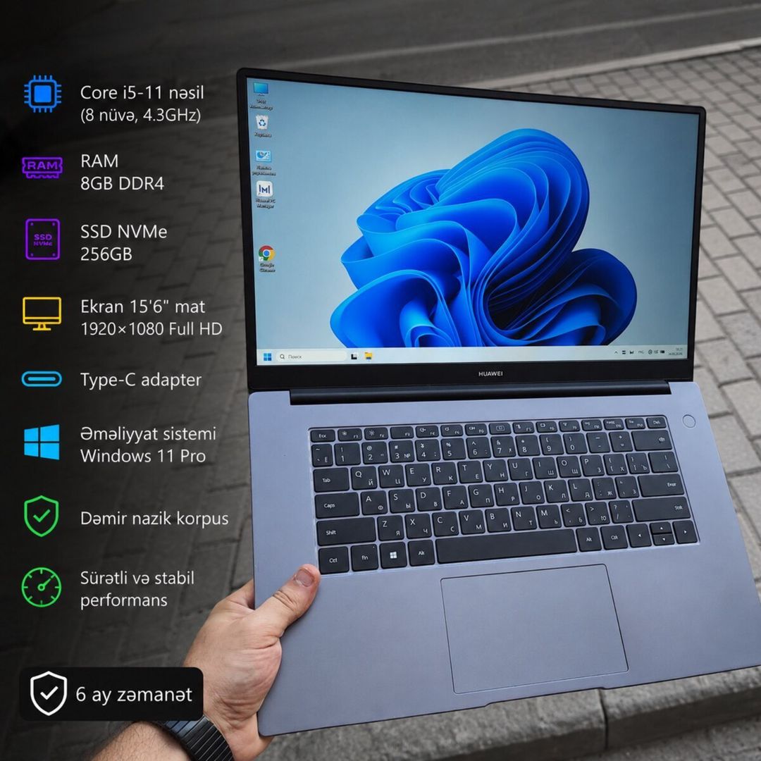 Huawei Core i5-11 nəsil, 8GB DDR4, SSD 256 NVME — Noutbuklar, Bakı