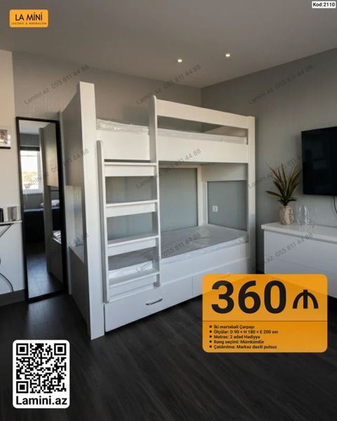 İki mərtəbəli çarpayı – La Mini (Kod: 2110) - Ölçülər: D 90 x H 180 x — Bakı