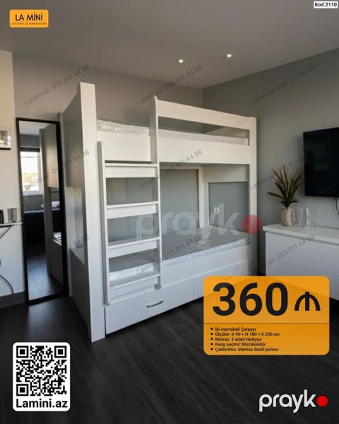 İki mərtəbəli çarpayı – La Mini (Kod: 2110) - Ölçülər: D 90 x H 180 x — Bakı