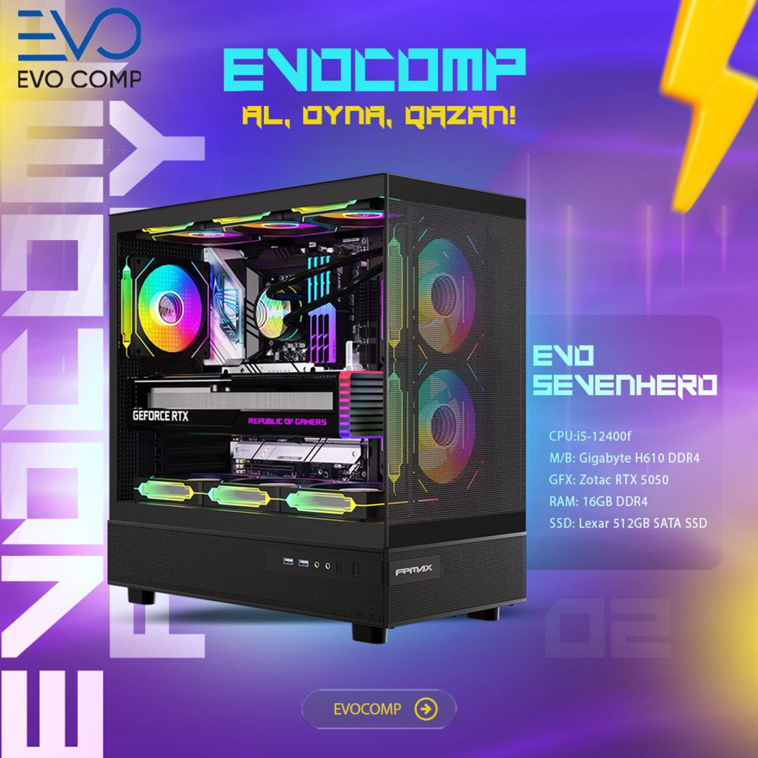 Evo SevenHero Gaming PC Setup RTX5050 i5 12400F — Masaüstü kompüterlər, Bakı (2)