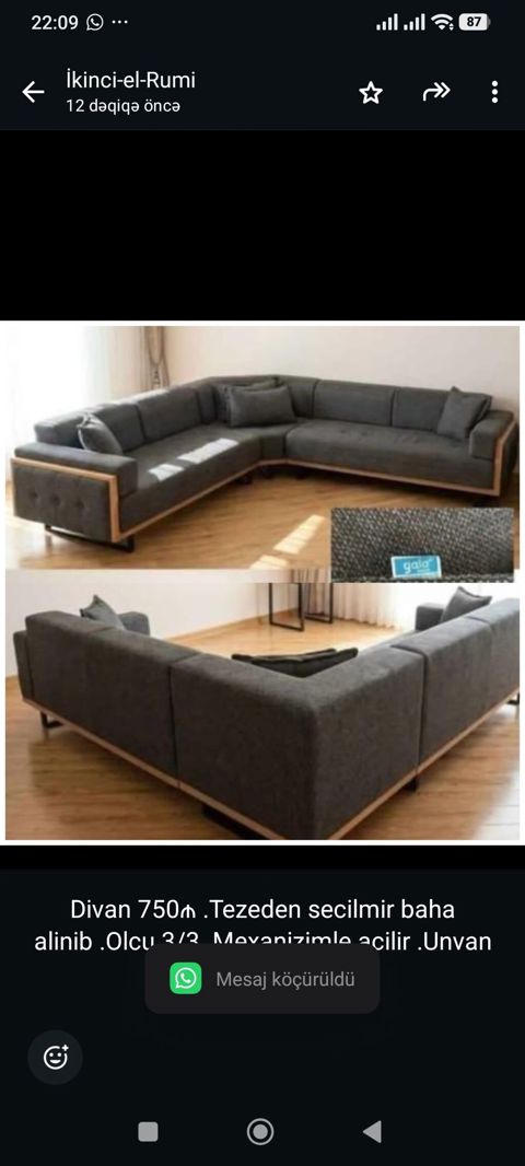 Divan 750₼ .Tezeden secilmir baha alinib .Olcu 3/3 .Mexanizimle acilir — Bakı