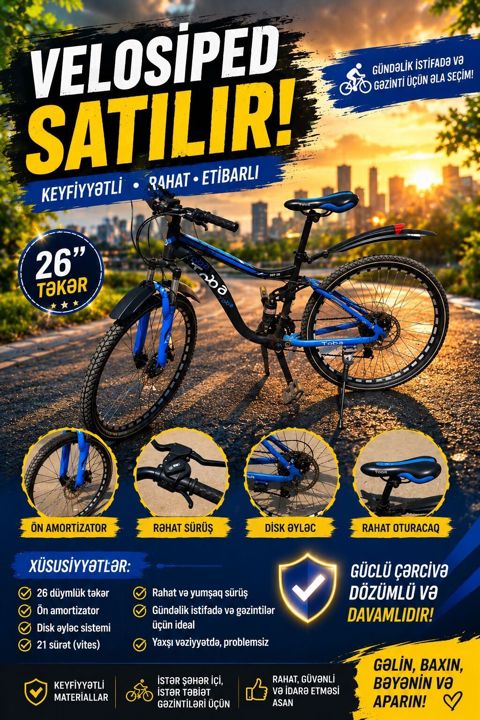 Velosiped satılır – gündəlik istifadə və gəzinti üçün əla seçim — Lənkəran