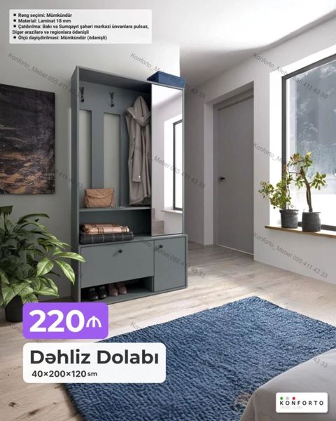 Dəhliz dolabı – 40×200×120 sm - Material: laminat 18 mm - Rəng — Bakı