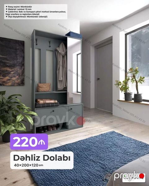 Dəhliz dolabı – 40×200×120 sm - Material: laminat 18 mm - Rəng