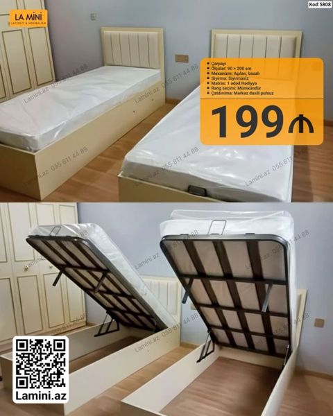 LA Mını laconic & minimalism çarpayı - Model: Açılan bazalı tək — Bakı