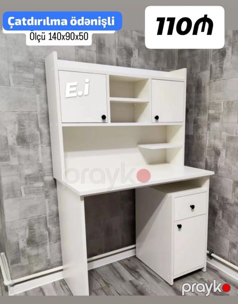 Ağ rəngli funksional yazı/kompüter masası - Ölçü: 140 x 90 x 50 sm — Bakı