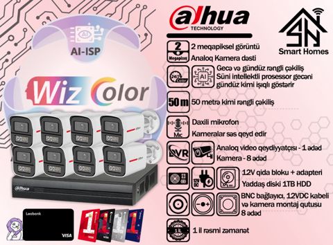 Dahua səkkizli kameralı WizColor kamera dəsti — Bakı