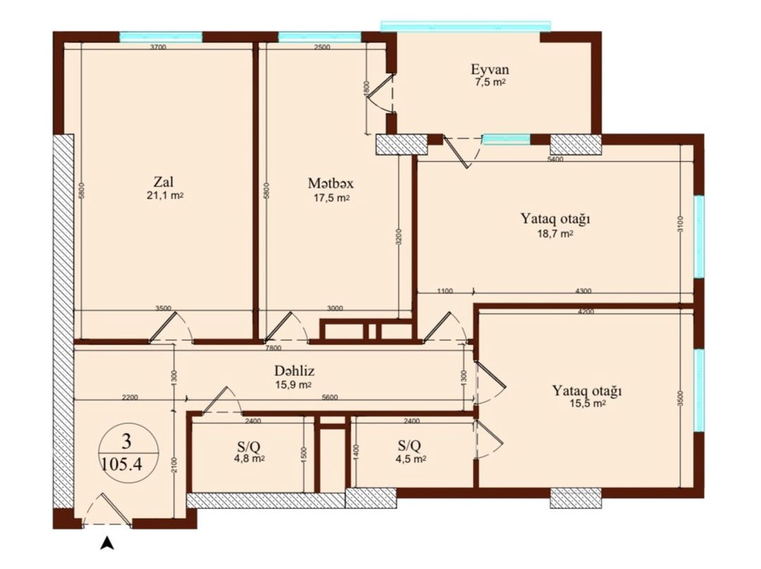 Satılır 3 otaqlı yeni tikili 105.4 m² — Mənzil, Bakı (6)