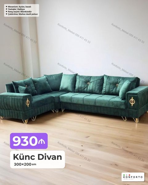 Künc divan – 300×200 sm - Açılan, bazalı mexanizm: gündəlik — Bakı