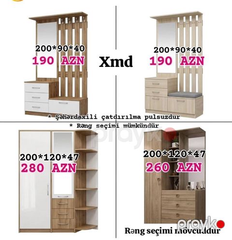 Dəhliz üçün çoxfunksiyalı mebel dəstləri Variantlar və ölçülər — Bakı
