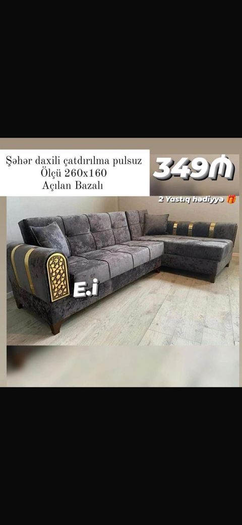Künc divan – açılan bazalı model - Ölçü: 260 x 160 sm - L-forma künc — Bakı