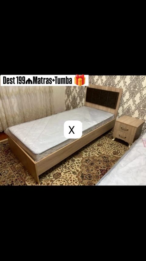 Yataq dəsti – tək nəfərlik çarpayı, matras və tumba - Çarpayı: taxta — Bakı