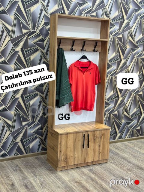 Dəhliz üçün askılıqlı dolab - Material: ağac teksturalı laminat