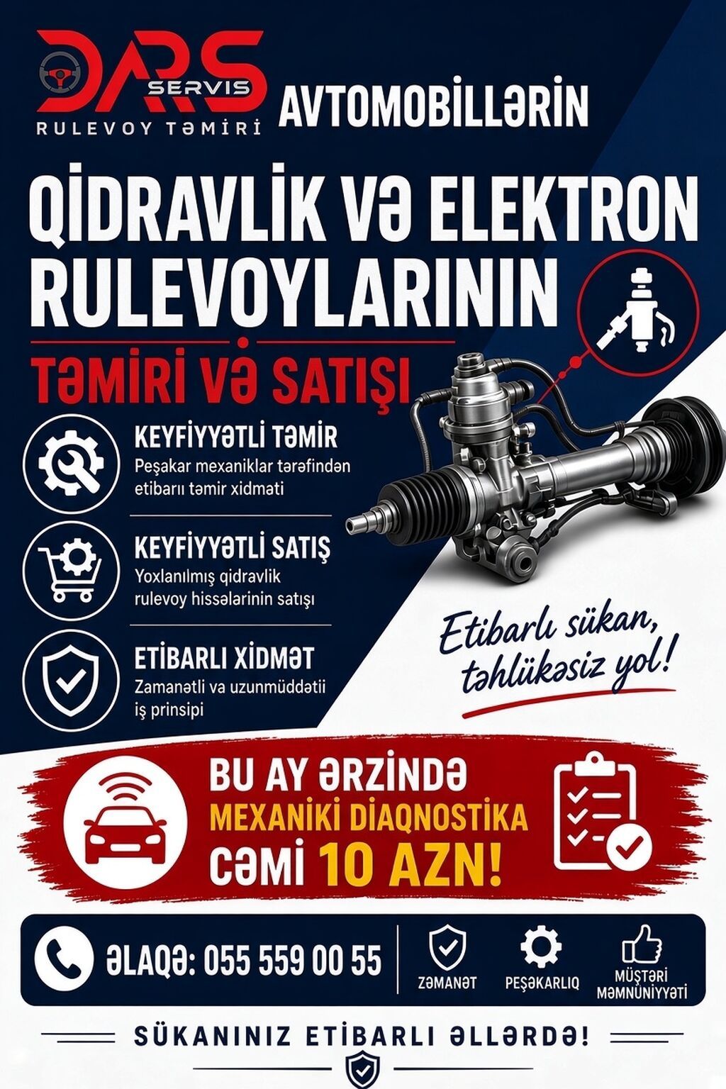 Hər növ avtomobillər üçün Rulevoy (Sükan) Sistemi və Ehtiyat — Diaqnostika və təmir, Bakı