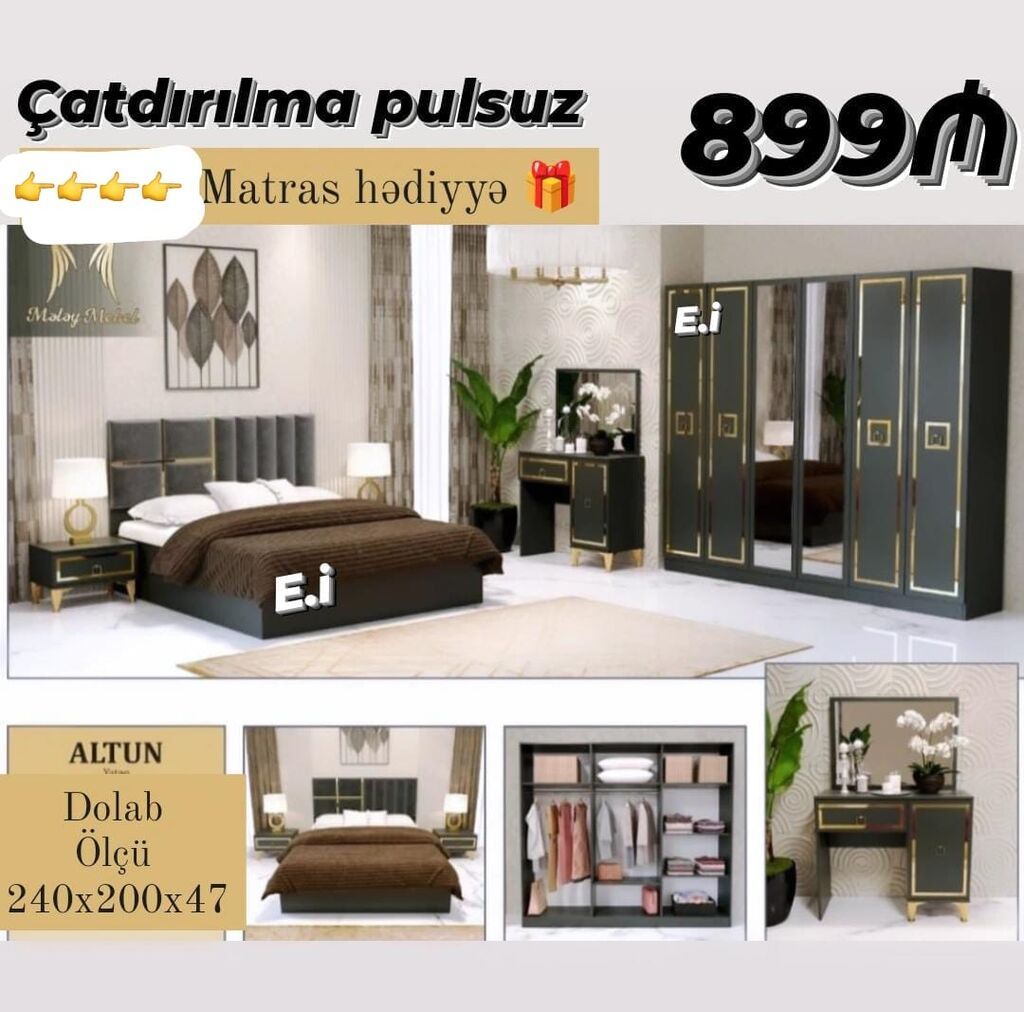 Yataq otağı mebel dəsti – 899₼ Paket tərkibi və ölçülər: - Dolab — Yataq otağı mobilya dəstləri, Bakı (5)