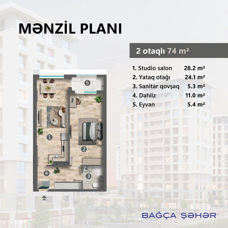 Satılır 2 otaqlı yeni tikili 74 m² — Mənzil, Sumqayıt (4)