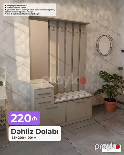 Dəhliz Dolabı – 35×200×100 sm - Rahat oturacaqla inteqrə olunmuş