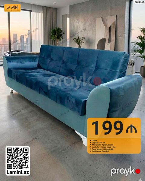 Məhsul: Divan (Kod: 2651) - Ölçü: 210 sm - Mexanizm: Açılan, bazalı