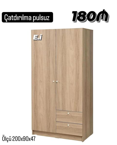 İki qapılı paltar dolabı – təbii ağac teksturalı, minimalist dizayn — Mehdiabad
