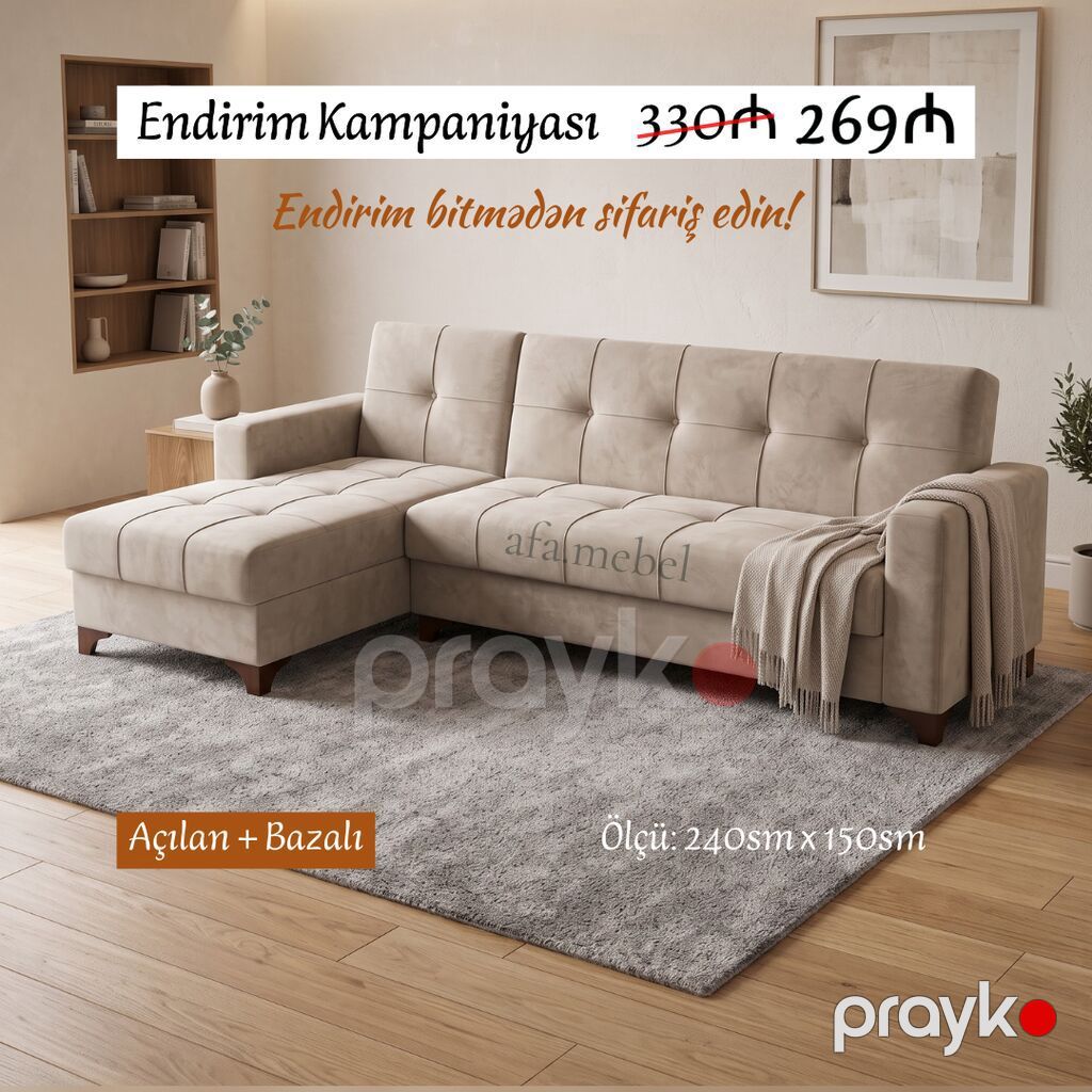 Künc divanlar Yeni və sifarişlə Qolu mebelsiz: 269₼ Ölçü — Divanlər, Bakı (3)