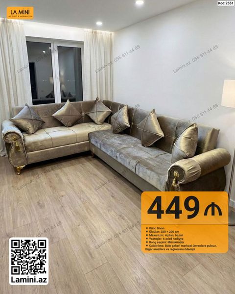Künc Divan – La Mini (Kod: 2551) - Ölçülər: 280 200 sm - Mexanizm — Bakı