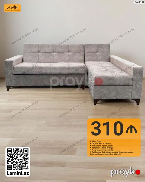 Künc divan – La Mini (Kod: 2182) - Ölçülər: 240 150 sm - Mexanizm