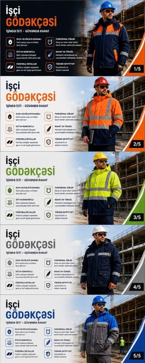Məhsul: İşçi Gödəkcəsi – Safetex Workwear & Safety Xüsusiyyətlər — Bakı
