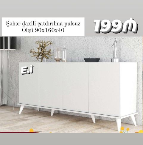 Ağ rəngli minimalistik bufet/komod - Ölçü: 90 x 160 x 40 sm - 4 — Mehdiabad