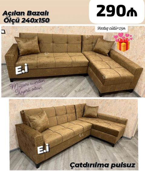 Açılan bazalı künc divan - Ölçü: 240x150 sm - Transformasiya — Bakı