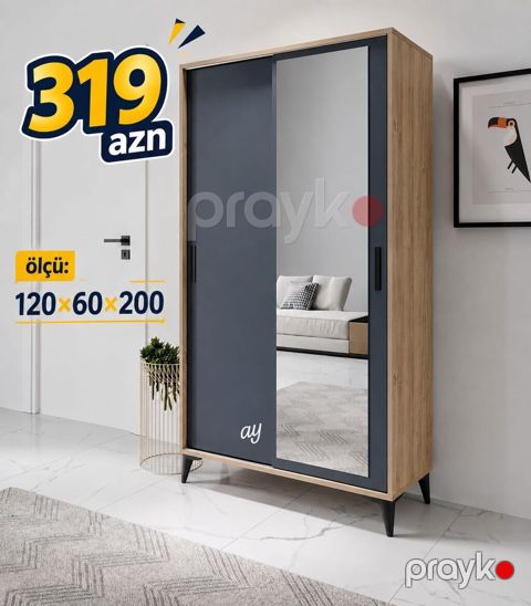 Sürgülü qapılı geyim dolabı - Ölçü: 120 60 200 sm (eni dərinlik