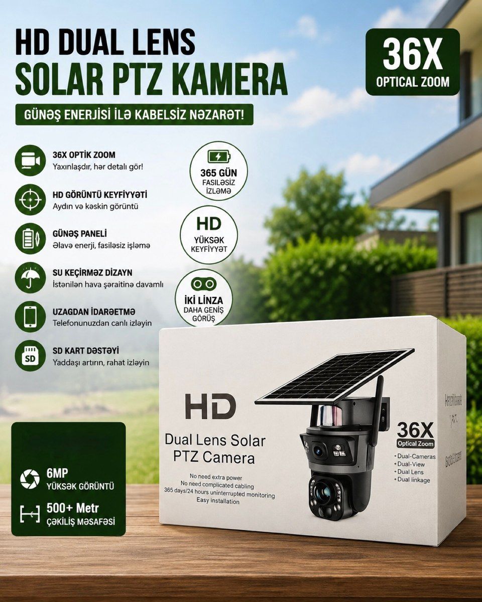 Ubox 36X Solar Kamera 4G — Ağıllı ev və təhlükəsizlik, Bakı (2)