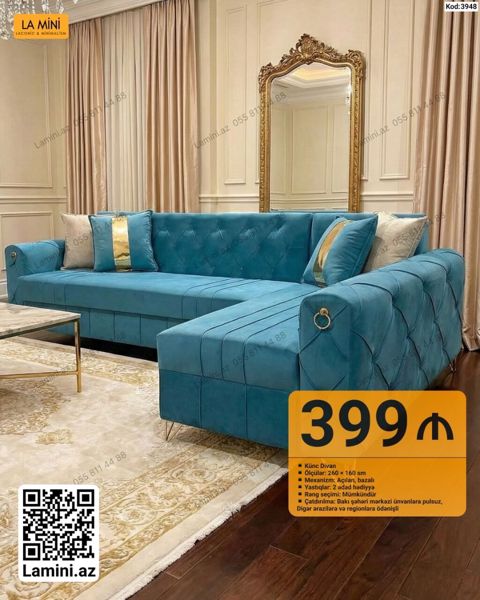 LA Mını “Künc Divan” – kod: 3948 - Ölçülər: 260 160 sm - Mexanizm — Bakı