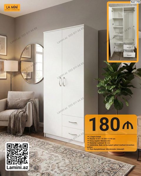 İki qapılı dolab – La Mini (Kod: 1705) - Ölçü: Dərinlik 47 sm — Bakı