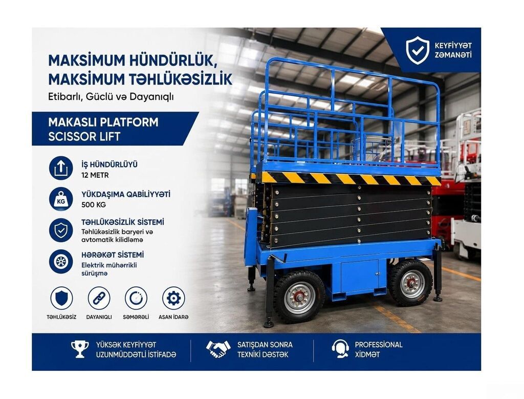 Elektrik qayçı tipli platforma 12 m 500 kq, 2026 il Bütün — Digər, Bakı