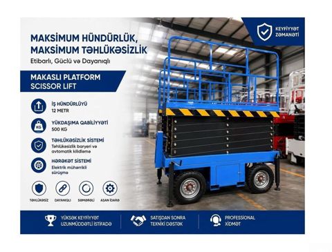 Elektrik qayçı tipli platforma 12 m 500 kq, 2026 il Bütün — Bakı