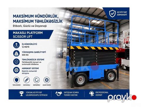 Elektrik qayçı tipli platforma 12 m 500 kq, 2026 il Bütün — Bakı